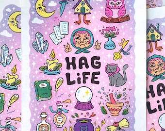Hag Life - Riso Mini Print, Witch Yaga Art