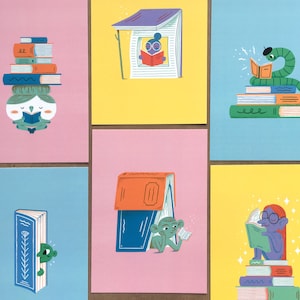 Nous aimons les livres ! - 6 cartes postales illustrées