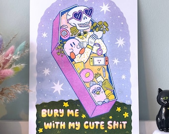 Risograph Print: Spooky Skeleton, 90s Nostalgia Art