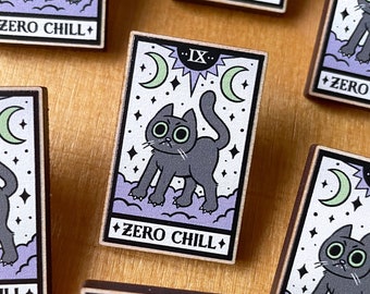 Zero Chill - Wooden Pin Badge, Tarot Cat