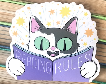 READING RULES Cat Vinyl Sticker, Planner, Laptop Decoration