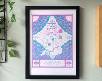 Sweet Goddess - Riso print, witch, tarot