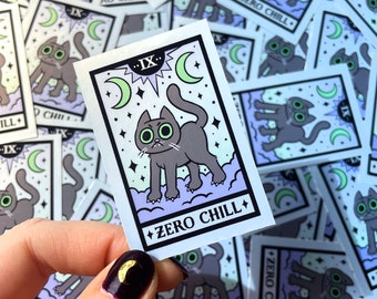 Zero Chill Sticker - Tarot Cat, Anxiety, Witchy, Spooky