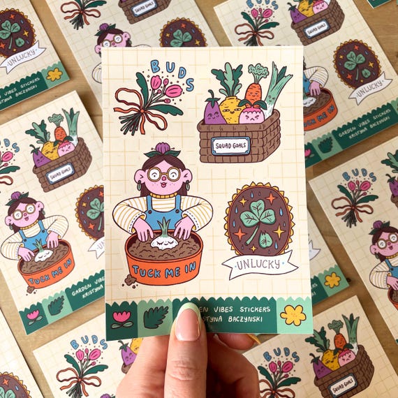 Garden Vibes Sticker Sheet - spring flowers gardening laptop journal planner decoration
