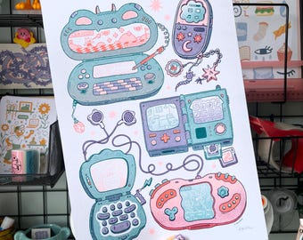 Dream Dead Tech - Y2K Risograph Art Print, Witchy Gadgets