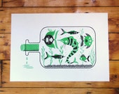Aquarium In A Bottle - Risograph, Riso, Art, Print