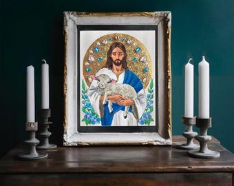 Arte de Jesucristo el Buen Pastor, Arte inspirador sobre la fe, Descarga digital, Decoración cristiana para el hogar, Icono bizantino católico ortodoxo