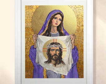 Heilige Veronica und Heiliges Gesicht Kunst, Glaube Inspirational Art, digitaler Download, christliche Wohnkultur, katholisch kybernetische byzantinische Ikone