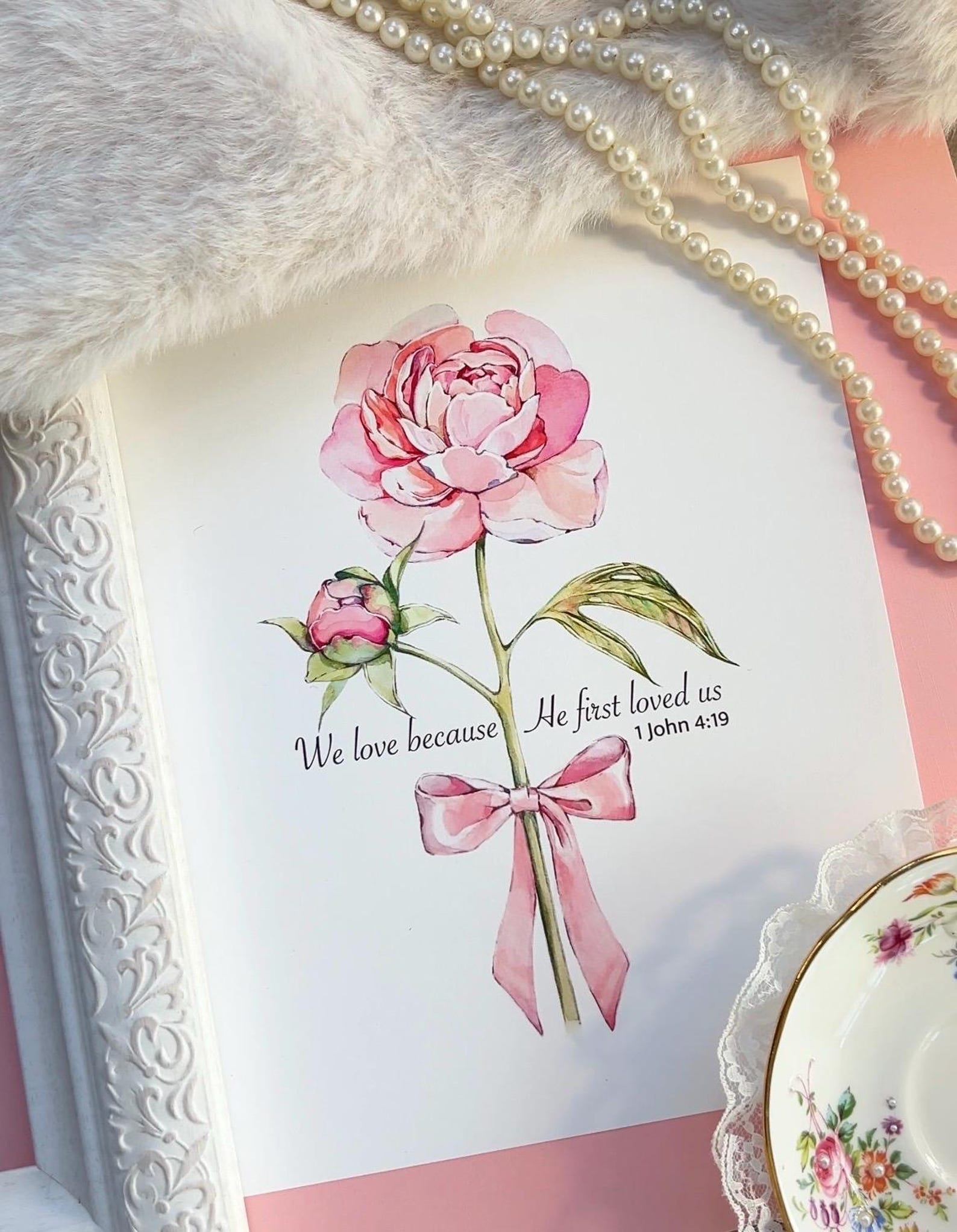 Pink Peony Watercolor Painting, Bible Quote Wall Art ,faith ...