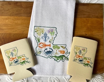 Louisiana Icons Tea Towel and Koozie