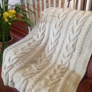 Ready-Made Knit Afghan---V CABLES in OFF WHITE