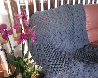 Ready-Made Knit Afghan---ENDEARING in CHARCOAL