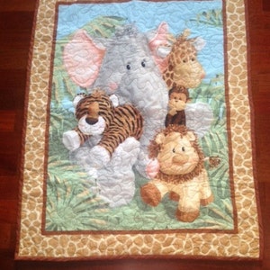 Quilted Jungle Friends Baby Blanket with Jungle Animals Backing image 2