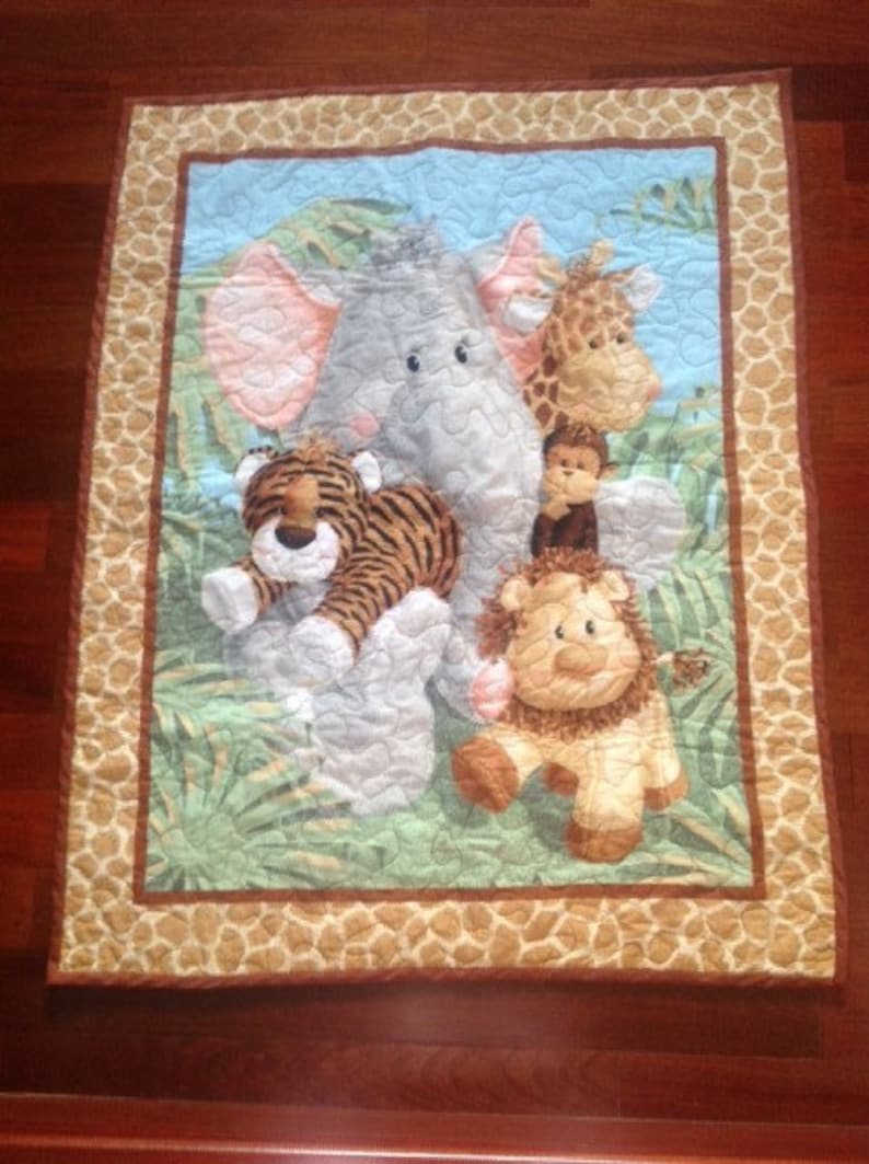Quilted Jungle Friends Baby Blanket with Jungle Animals Backing image 2