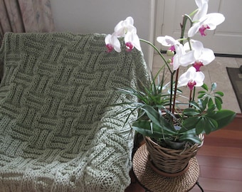 Ready-Made Knit Afghan---TEA TIME in Frosty Green