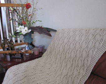 Ready-Made Knit Afghan---PEACEFUL in OFF WHITE