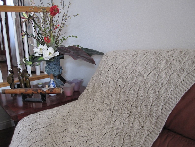 Ready-Made Knit Afghan---PEACEFUL in OFF WHITE
