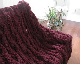 Ready-Made Knit Afghan---DAINTY in CLARET