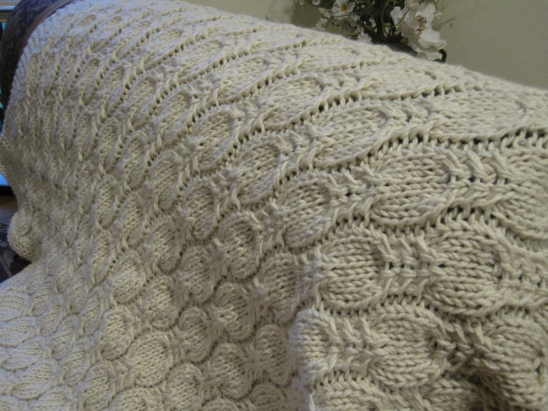 Ready-Made Knit AfghanPEACEFUL in OFF WHITE image 3