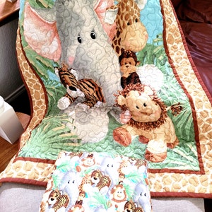 Quilted Jungle Friends Baby Blanket with Jungle Animals Backing image 4