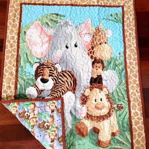 Quilted Jungle Friends Baby Blanket with Jungle Animals Backing image 5