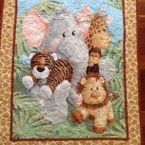 Quilted Jungle Friends Baby Blanket with Jungle Animals Backing image 1