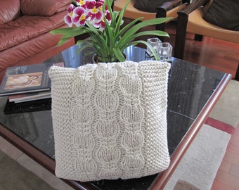 Ready-Made Knit Pillow---PEACEFUL in OFF-WHITE  (14")