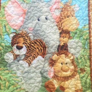 Quilted Jungle Friends Baby Blanket with Jungle Animals Backing image 3