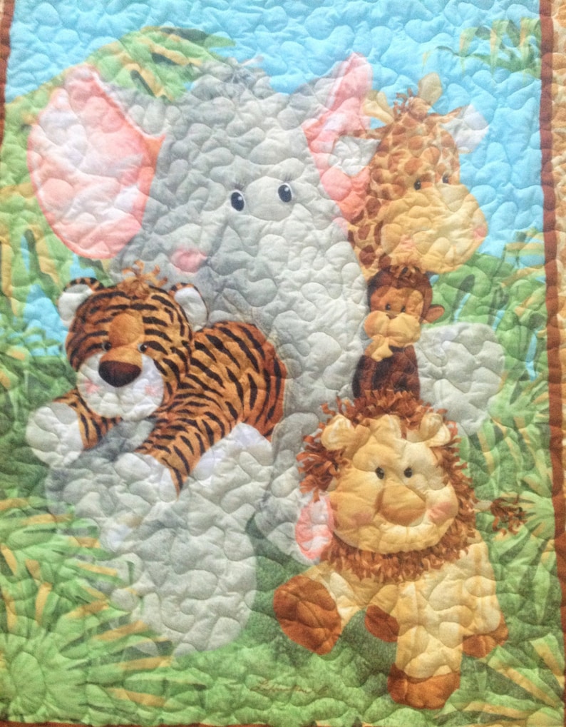 Quilted Jungle Friends Baby Blanket with Jungle Animals Backing image 3