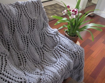 Ready-Made Knit Afghan---DELIGHTFUL in LIGHT GREY