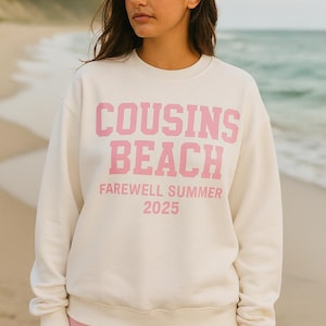 Cousins Beach Sweatshirt | Farewell Summer 2025 Block Letter Crewneck | Pink Graphic Pullover | Coastal Summer Sweater