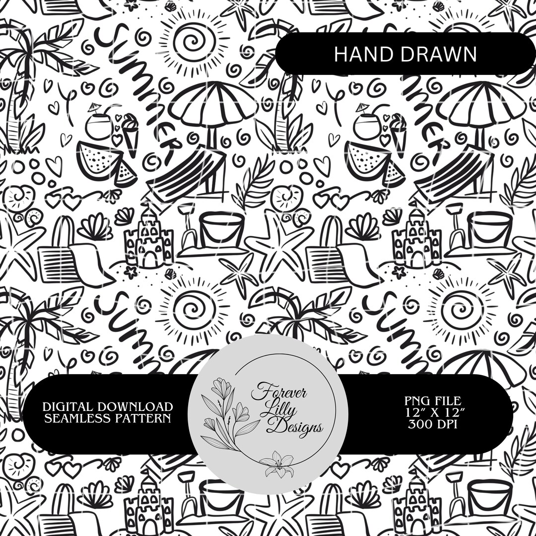 Summer Doodle Seamless Pattern | Hand-drawn Beach & Vacation Line Art ...