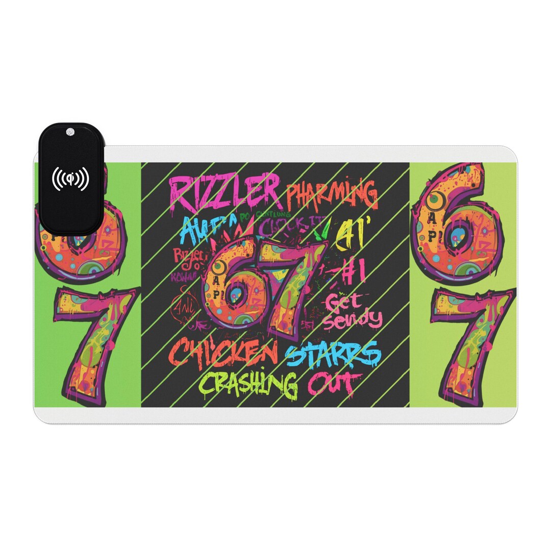 Gaming Mouse Pad, Brain Rot Design, Wireless Charger, LED Light, 67 ...