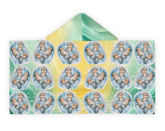 Mom and Baby Sloth Pattern Youth Hooded Towel | Cute Animal Beach Wrap