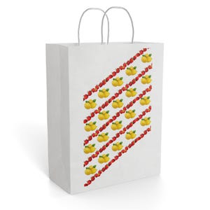 Strawberry Garland Paper Gift Bag | Diagonal Fruit Pattern