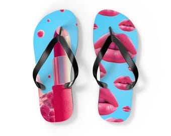 Pink Lipstick Pop Flip Flops | Lip Print Beach Sandals