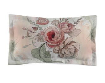Vintage Watercolor Roses pillow sham | Floral Microfiber Pillow Sham