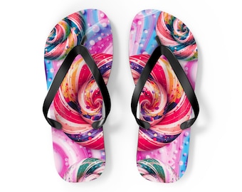 Colorful Swirl Lollipops Flip Flops | Candy Print Beach Sandals