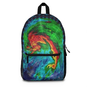 Mochila con diseño de remolino de radar de huracán colorido / Diseño abstracto de tormenta meteorológica