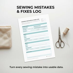 Sewing Mistakes & Fixes Log for Garment Sewing Printable PDF