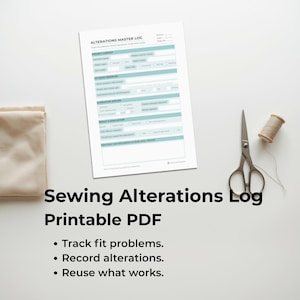 Sewing Alterations Log - Garment Fit Adjustment Tracker Printable PDF