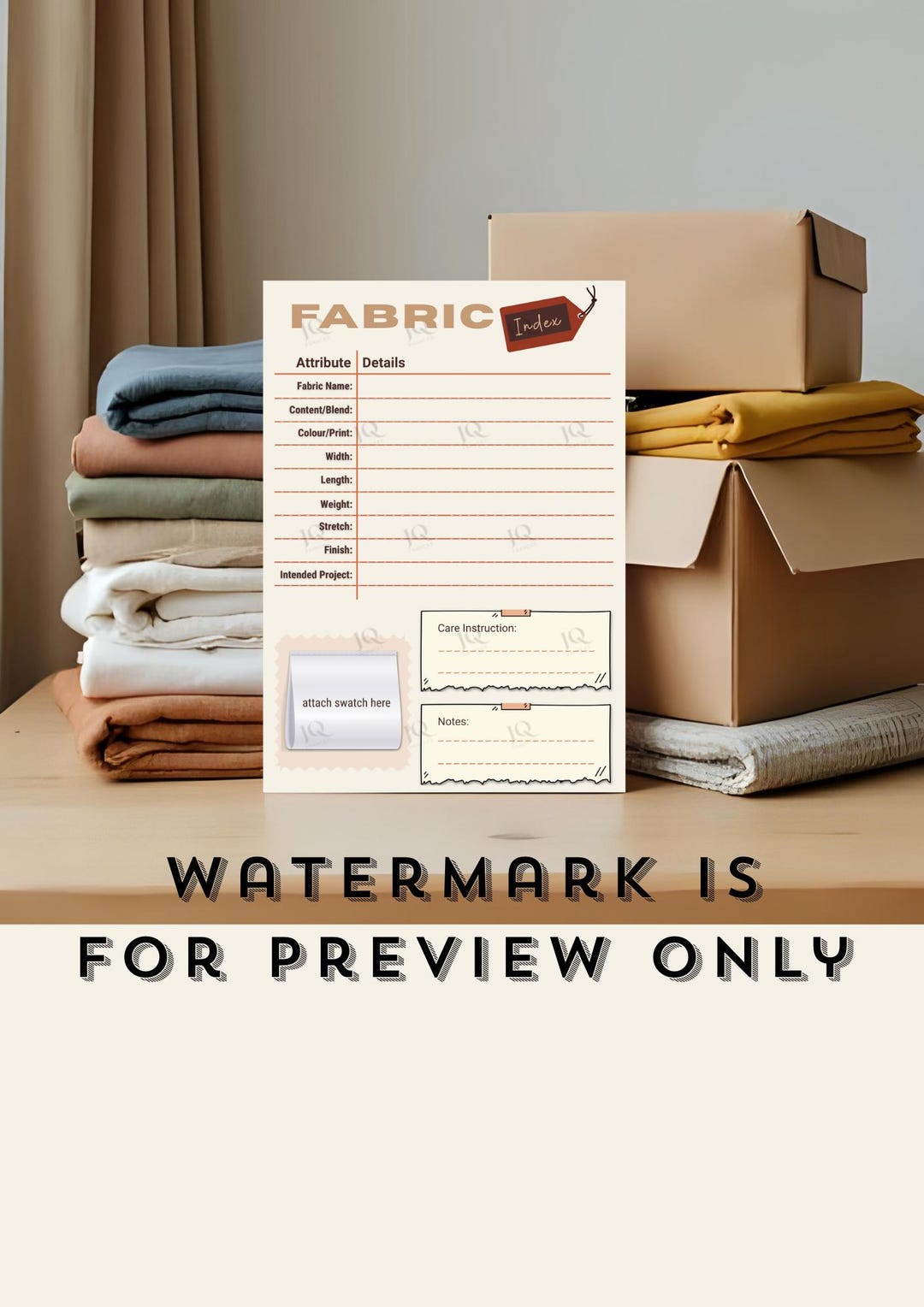 Printable Fabric Index Template | Fabric Inventory PDF PNG | Sewing ...