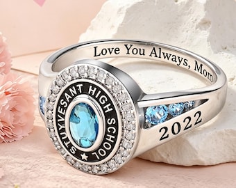 Personalized Birthstone Ring, Graduation Gift for Daughter, Mothers Day Gift for Mom Grandma, 925 Sterling Silver, Birthday Keepsake Jewelry