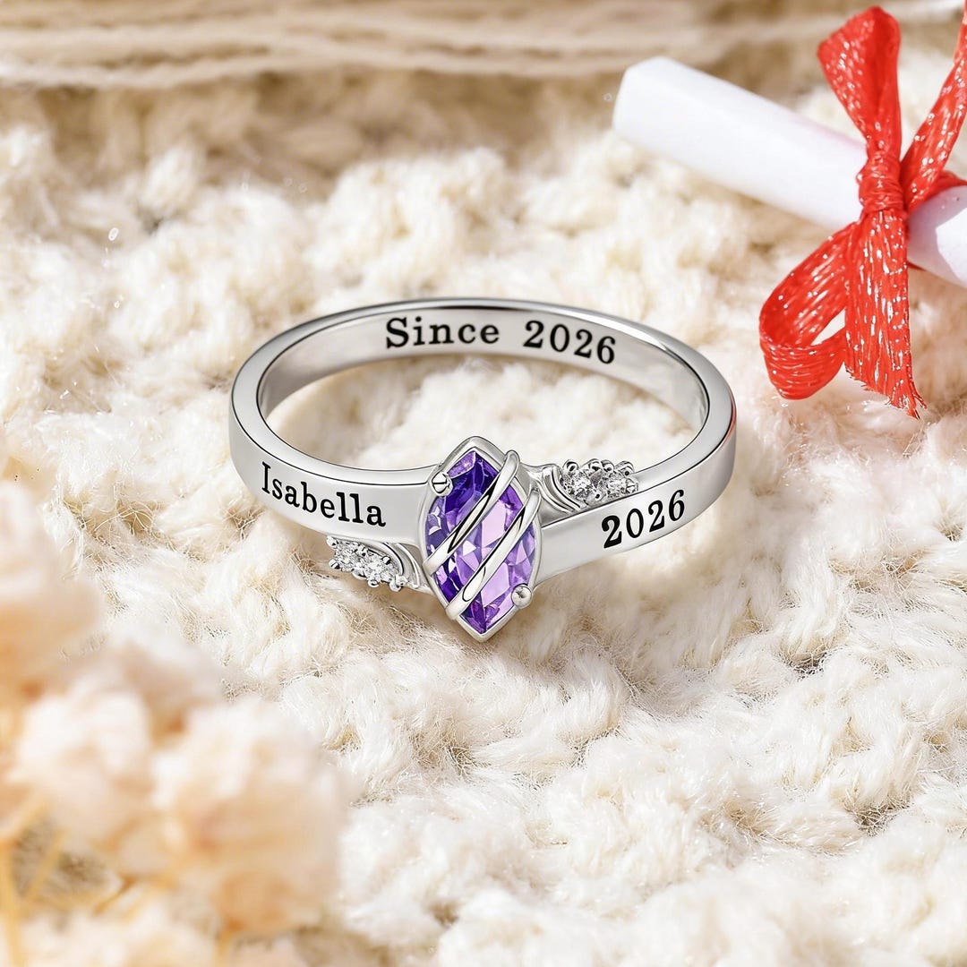 Personalized Graduation Class Ring 2026, Custom Birthstone Senior Ring ...