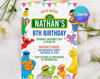 Invitation d'anniversaire Rue Sésame, invitation pour une fête Elmo, modèle numérique modifiable