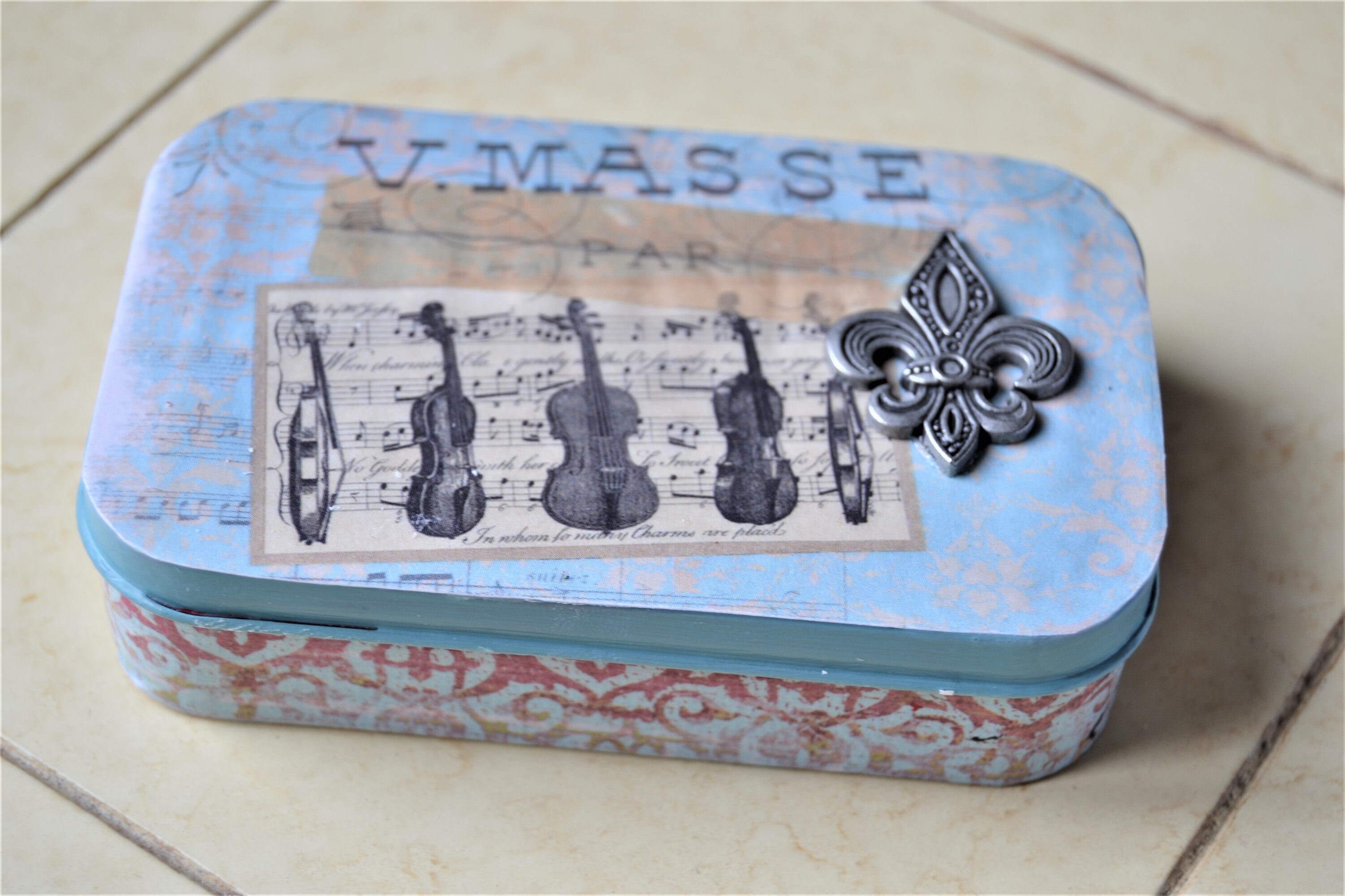 DECOUPAGED ALTOID TIN Upcycled Tin Box Pale Blue Rose and Etsy