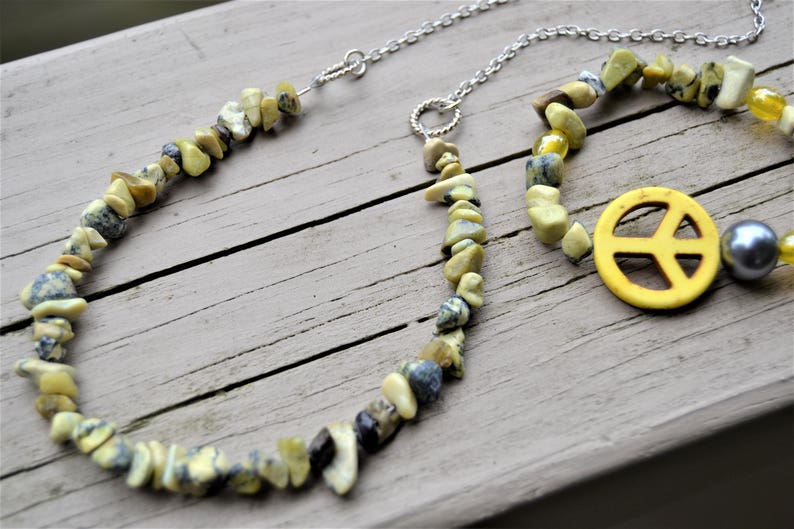 YELLOW PEACE SIGN Necklace Bracelet Set Yellow Turquoise Peace Bracelet Hippie Jewelry