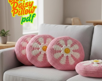 Crochet Daisy Pillow Pattern | Flower Cushion Crochet Tutorial | PDF Instant Download