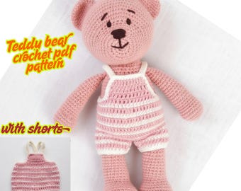 Crochet Teddy Bear Pattern PDF, Amigurumi Bear in Overalls, Cute Crochet Bear Tutorial, Handmade Doll Crochet, Easy Crochet Bear Pattern