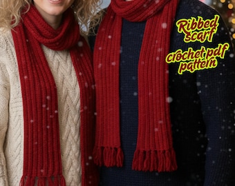 Crochet Scarf Pattern PDF, Winter Scarf with Tassels, Chunky Knit Look Scarf, Christmas Scarf Crochet Tutorial, Easy Crochet Scarf Pattern